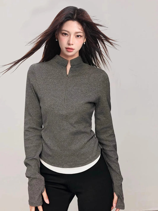 Chic Zipper Detail Slim Fit T-Shirt