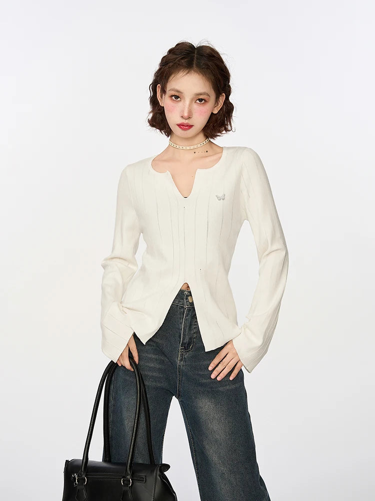 Chic V Neck Knitted Women's Knitwear