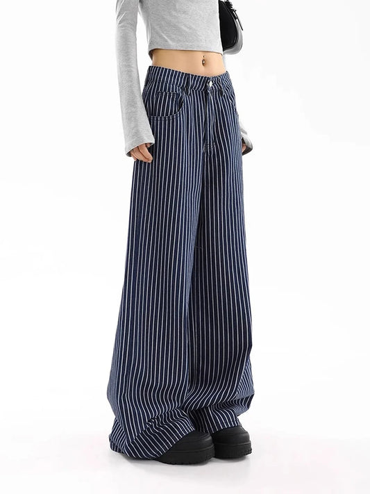 Autumn American Vintage Striped Wide Jeans