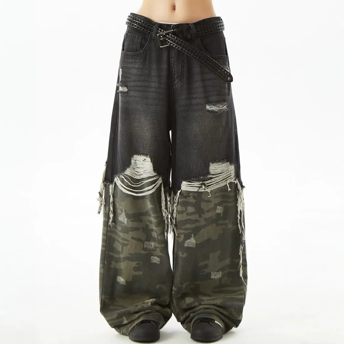 Retro Camouflage Splicing Loose Straight Jeans