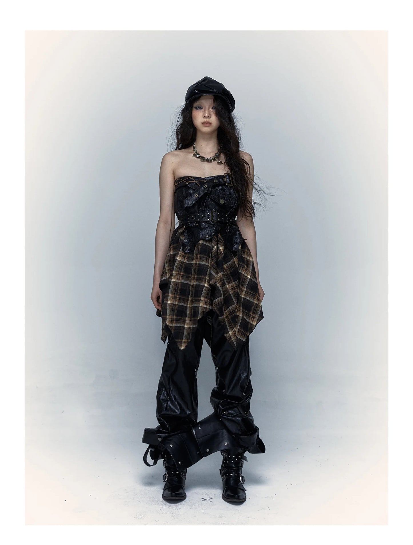 Grunge Aesthetics Plaid Patchwork Skirt Gothic