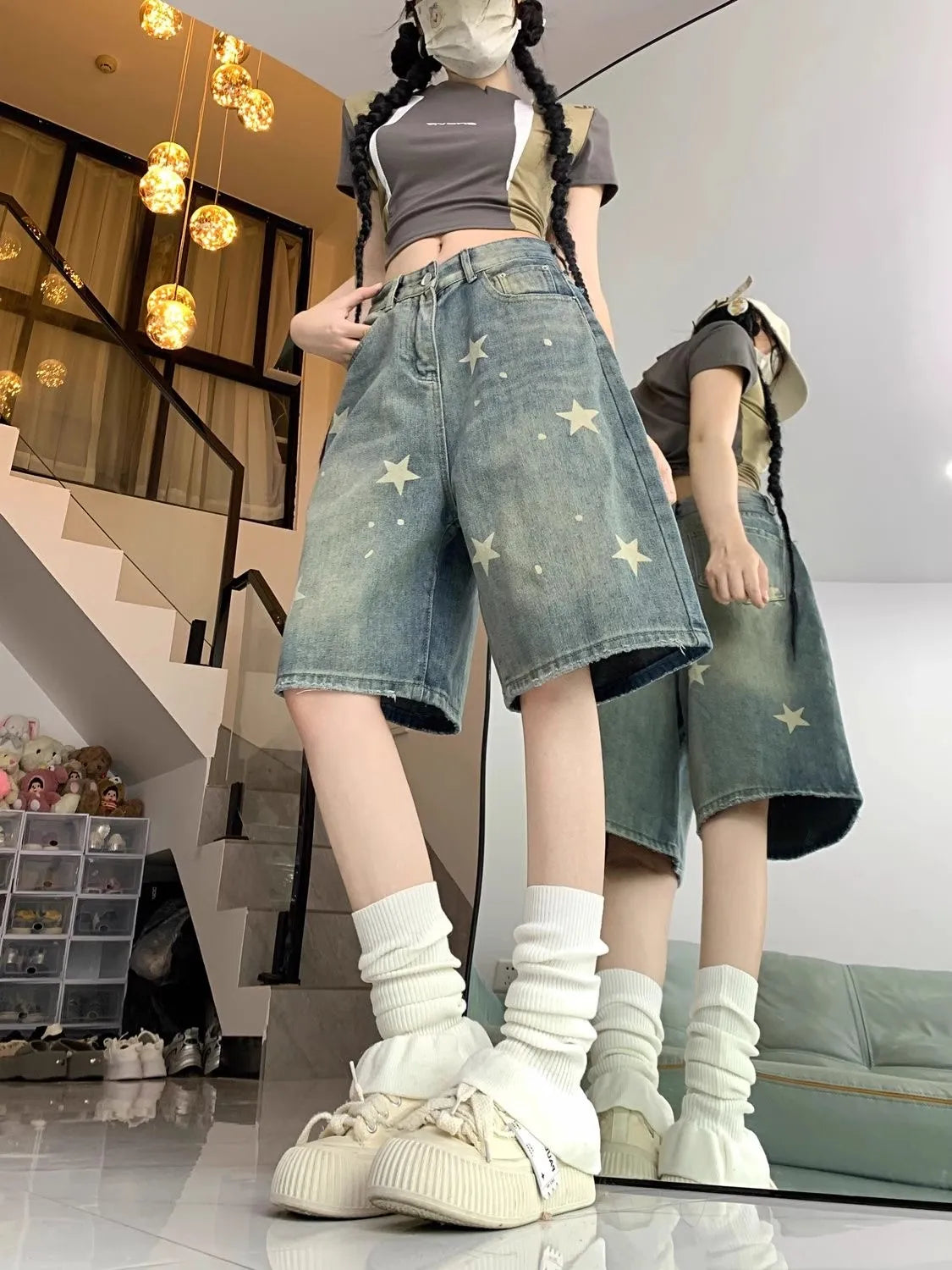 Vintage Washed High Waist Denim Shorts