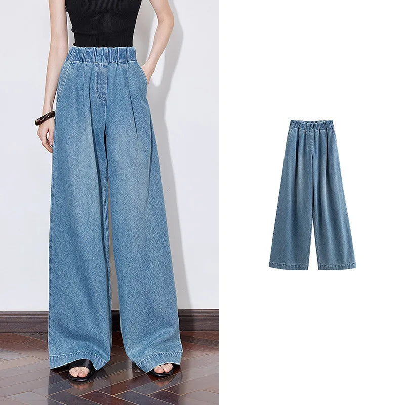 Elastic Waist Wide Leg Denim Jeans