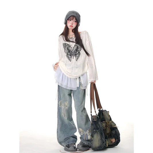 Vintage High Waist Bow Denim Jeans
