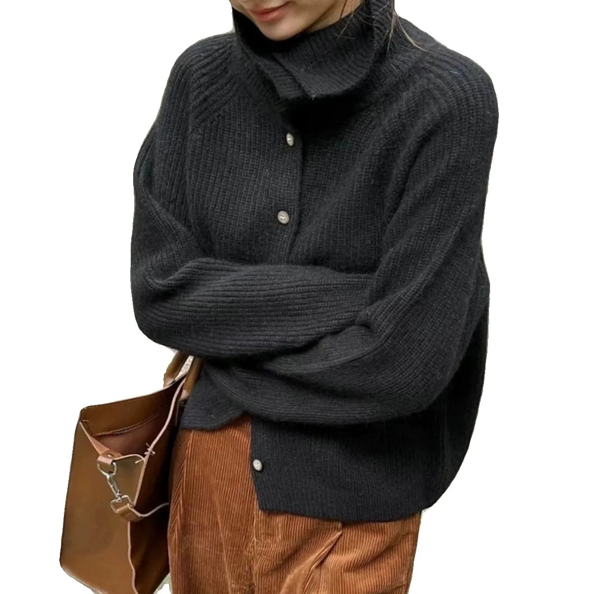 Chunky Knit Wool Turtleneck Cardigan Sweater