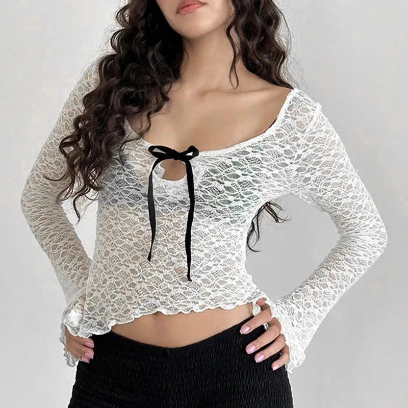 Chic Floral Mesh Patchwork Shirt