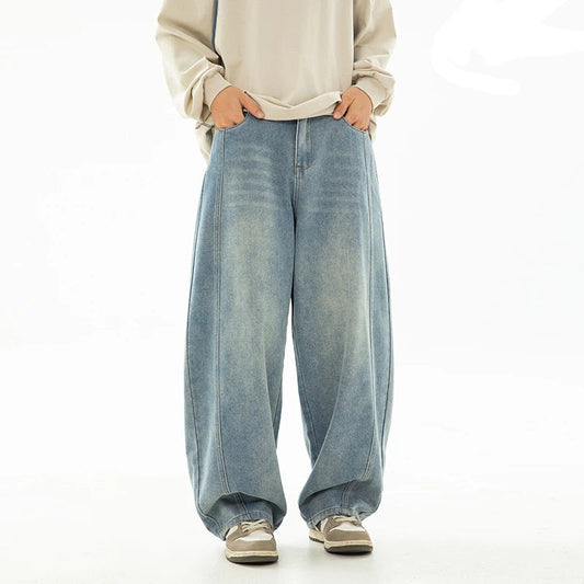 Retro Washed Oversized Split Structure Jeans