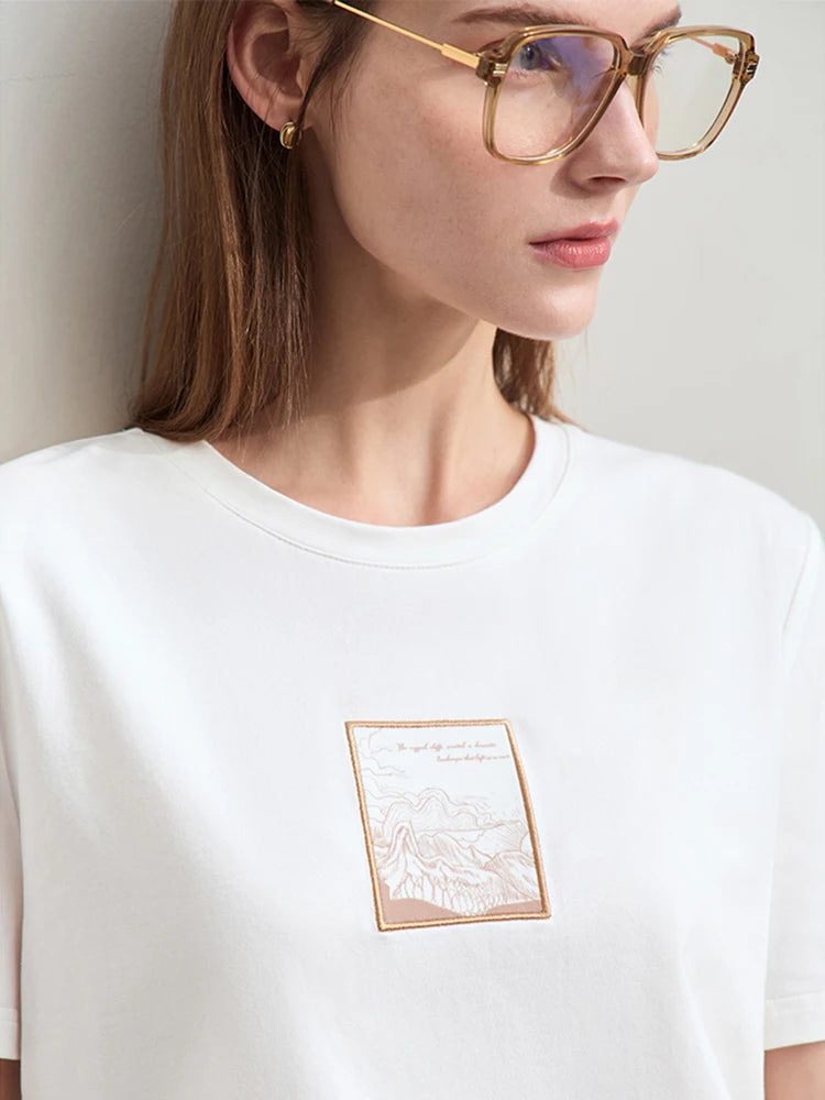 Minimalist Embroidered O-Neck T-Shirt