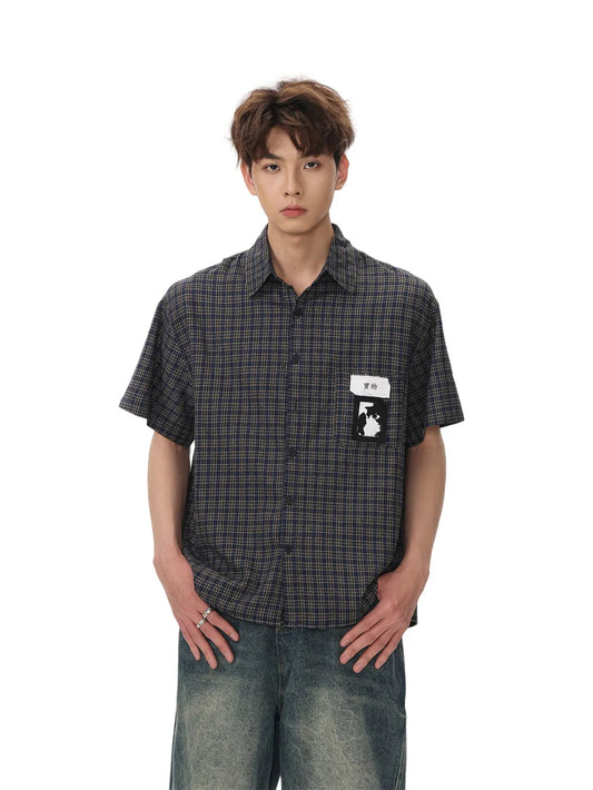 Retro Graffiti Plaid Short Sleeve Shirt