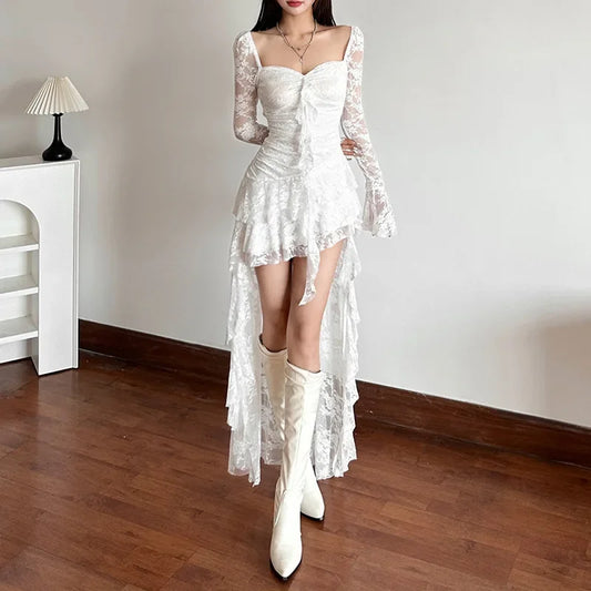 Lace Flare Sleeve A-line Dress