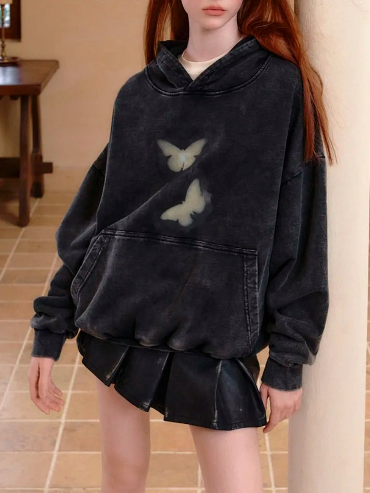 Butterfly Print Y2K Hoodie Pullover