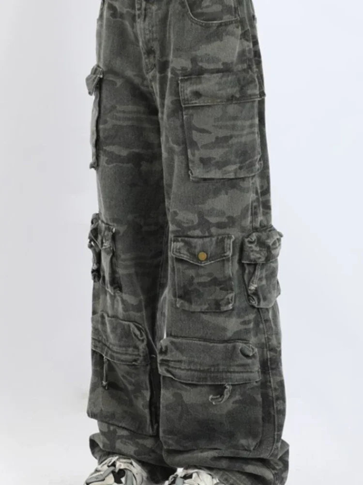 Retro Camouflage Wide Leg Casual Pants