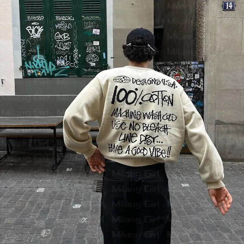 Cozy Winter Graphic Letters Sweater Pullover