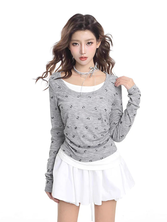 Patchwork Slim Fit Long Sleeve T-Shirt