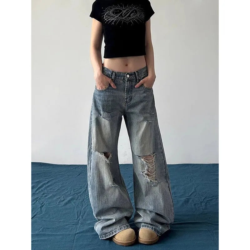 Vintage Baggy Ripped Wide Leg Jeans