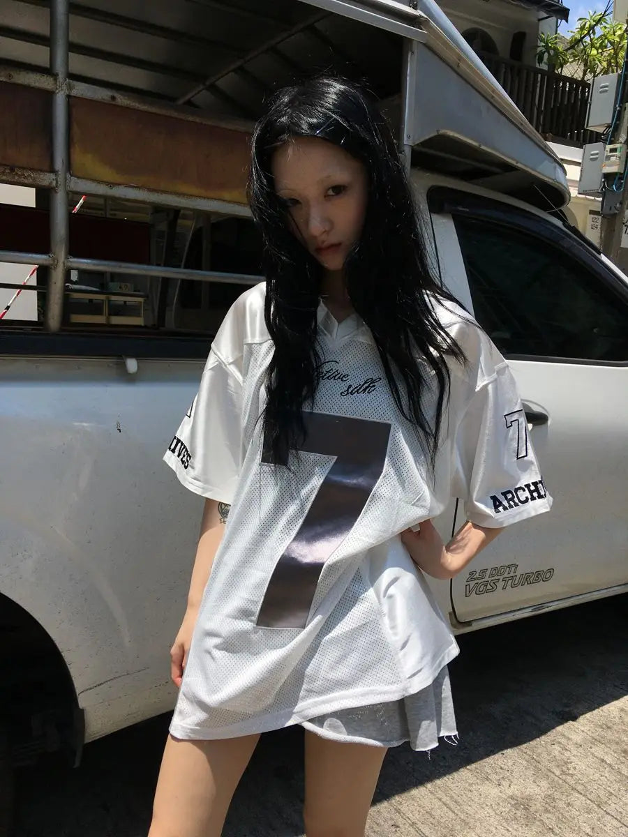 Silvery Oversize Hip Hop Graphic T-Shirt