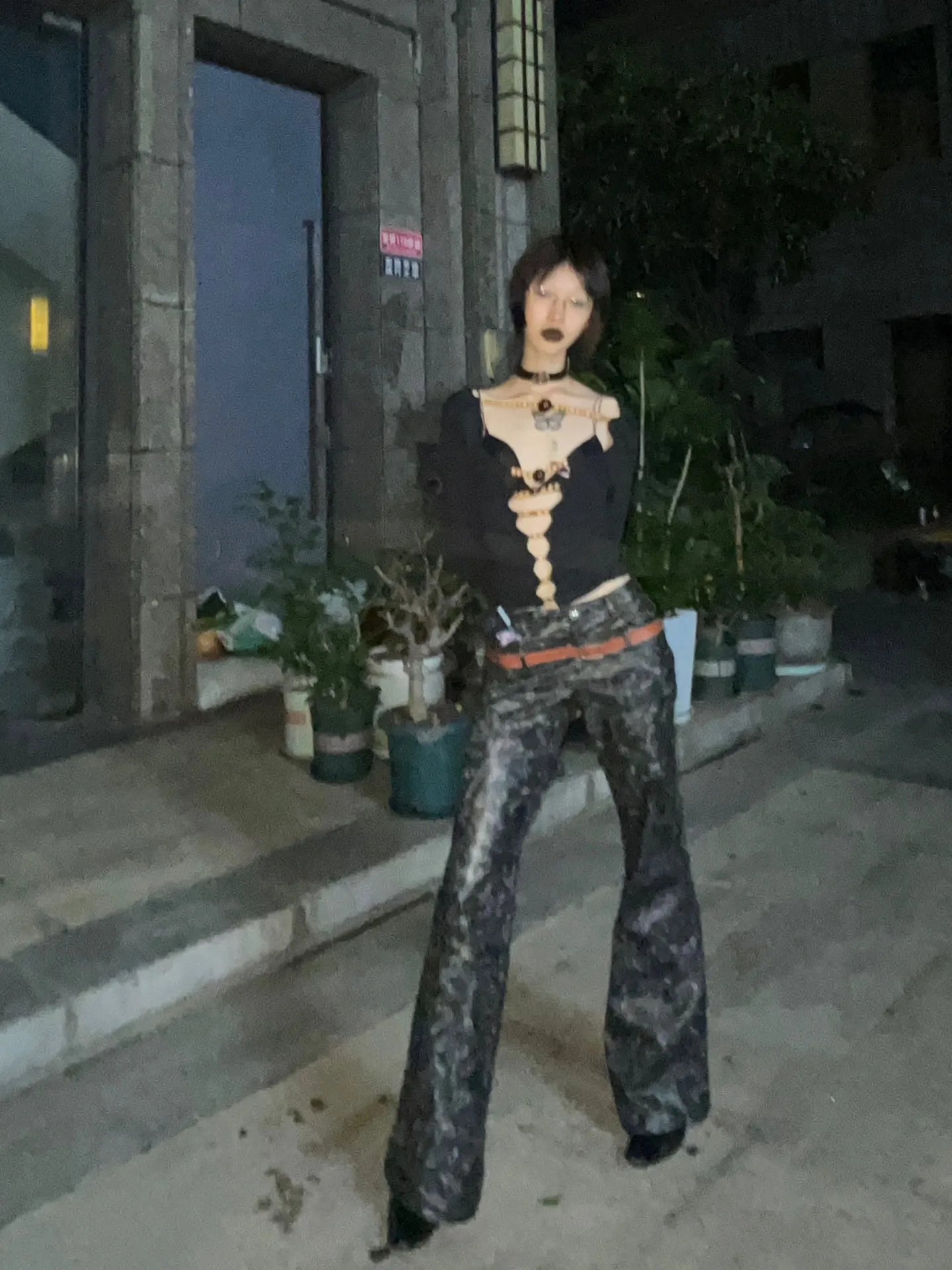 Vintage Beaded Hollow Out Long T-Shirt