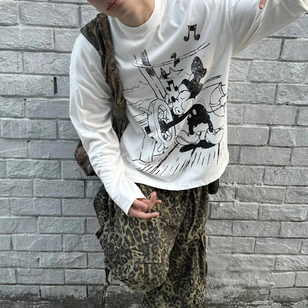 Retro Mickey Cartoon Graphic Long T-Shirt
