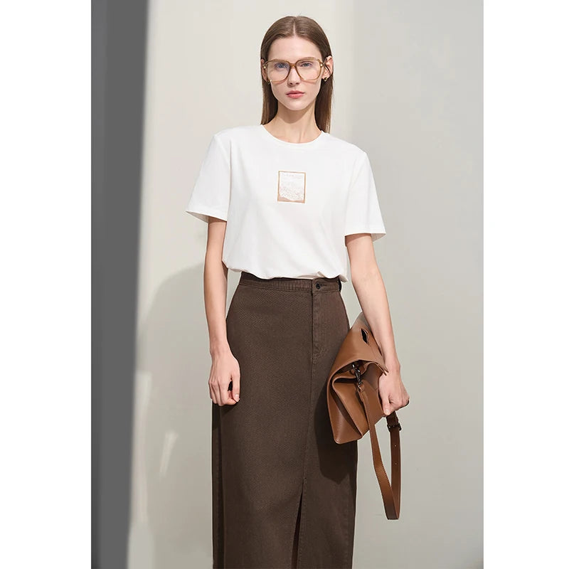 Minimalist Embroidered O-Neck T-Shirt