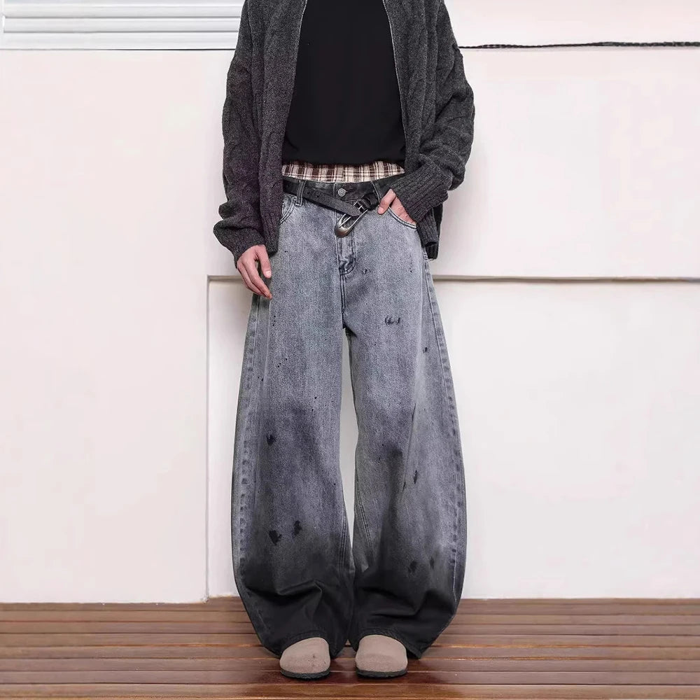 Retro Wide Leg Washed Casual Jeans