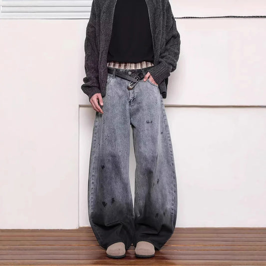 Retro Wide Leg Washed Casual Jeans
