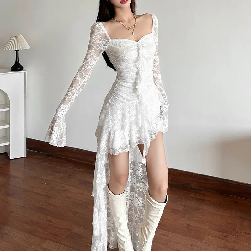 Lace Flare Sleeve A-line Dress