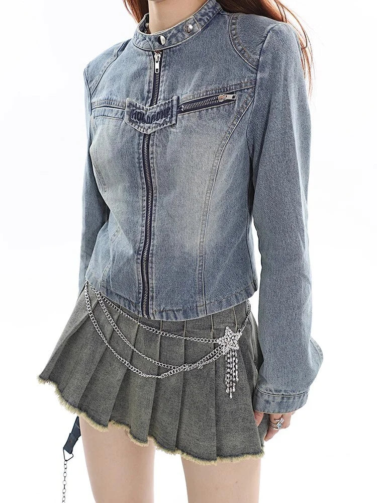 Slim Fit Denim Coat Burrs Jacket