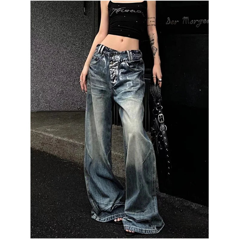 Blue High Waist Baggy Vintage Jeans