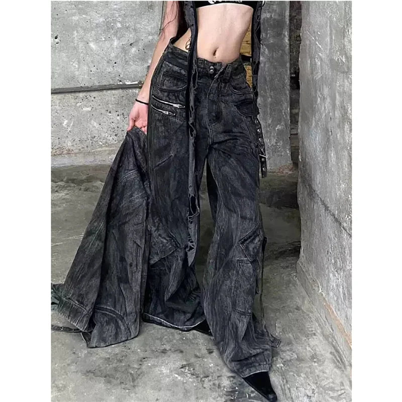 Vintage American Style Black High Jeans