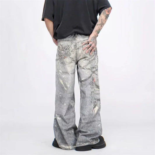 3D Printed Baggy Straight Leg Jeans