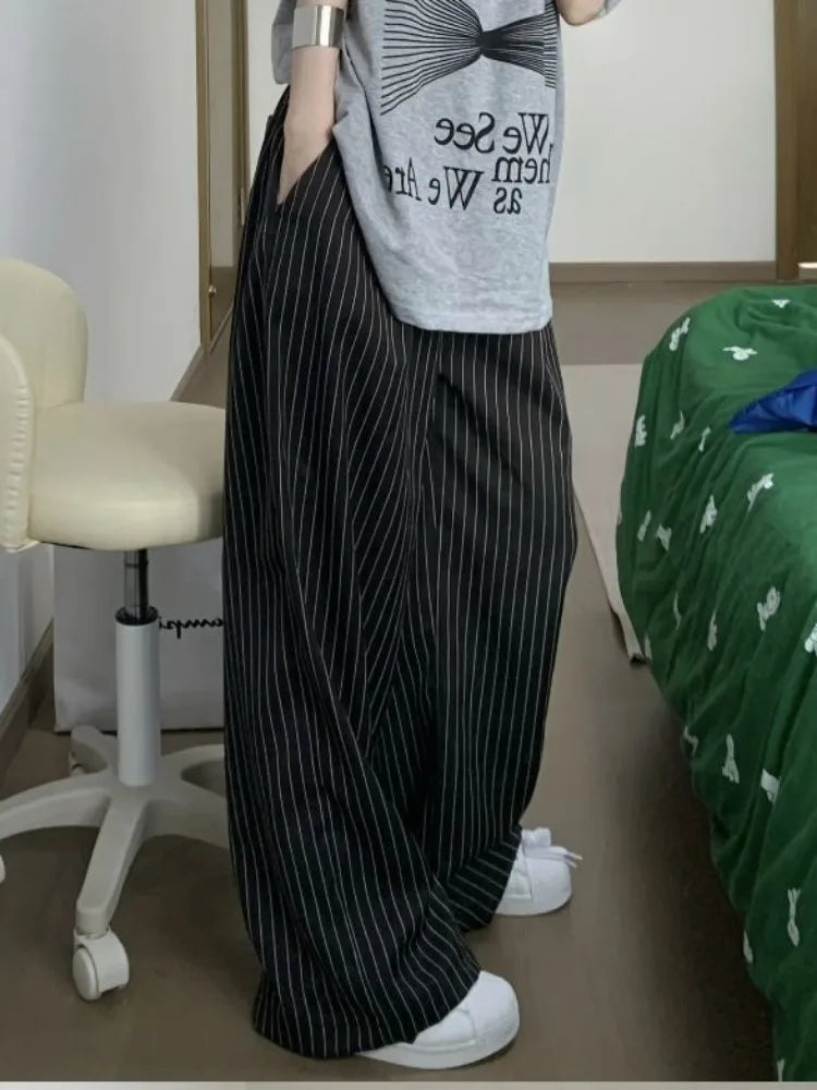 Elegant High Waist Striped Suit Pants