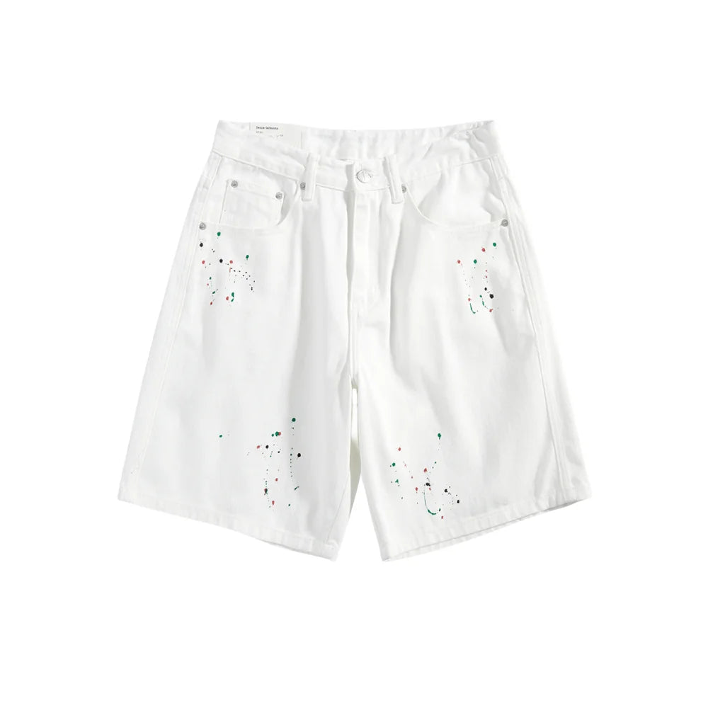 White Paint Splash Denim Shorts Jeans