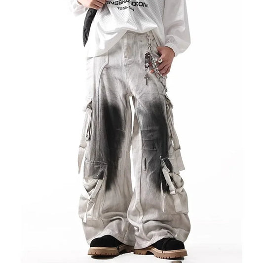 Retro Colorblock Baggy Overalls Jeans