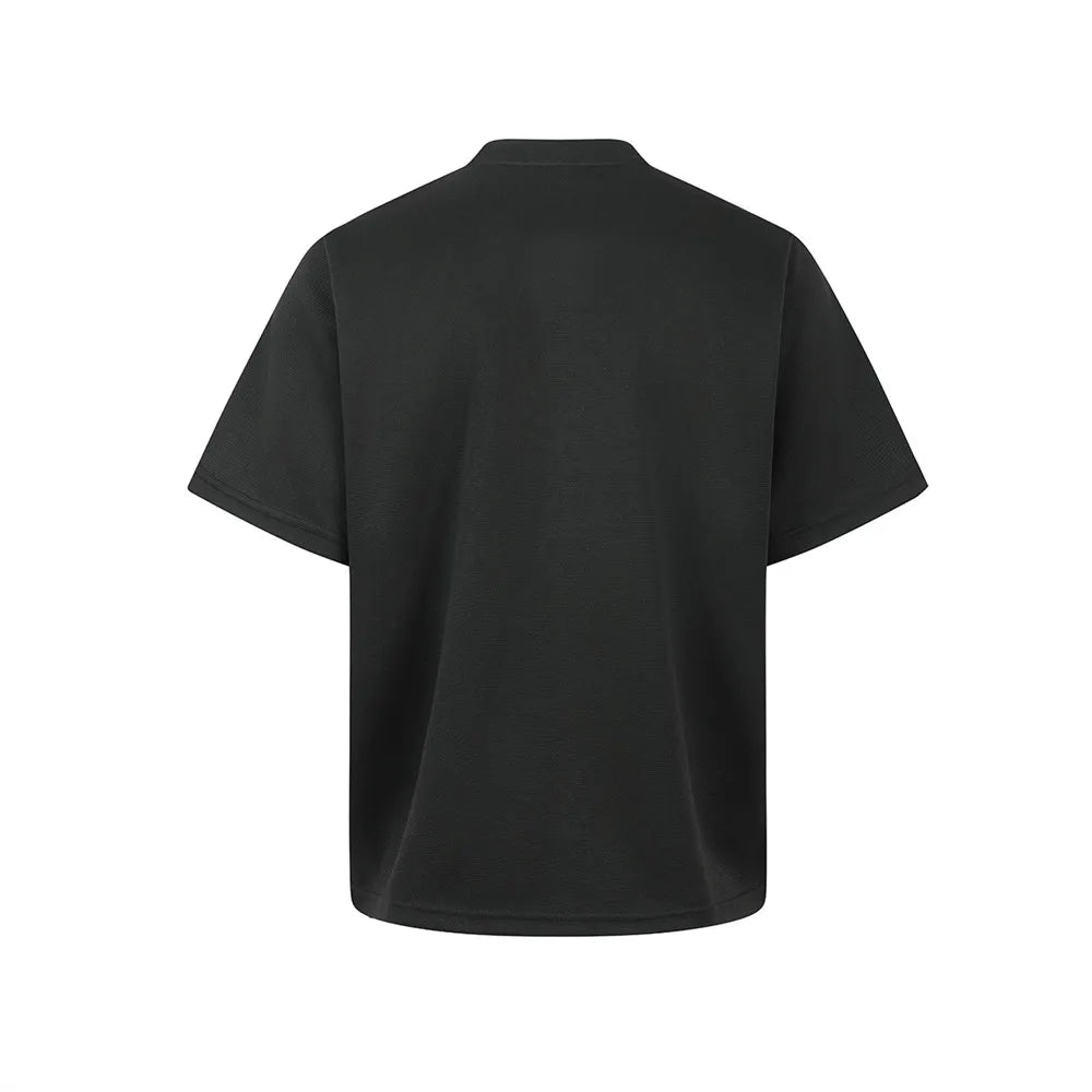 Solid Color Pleated Crew Neck T-Shirt