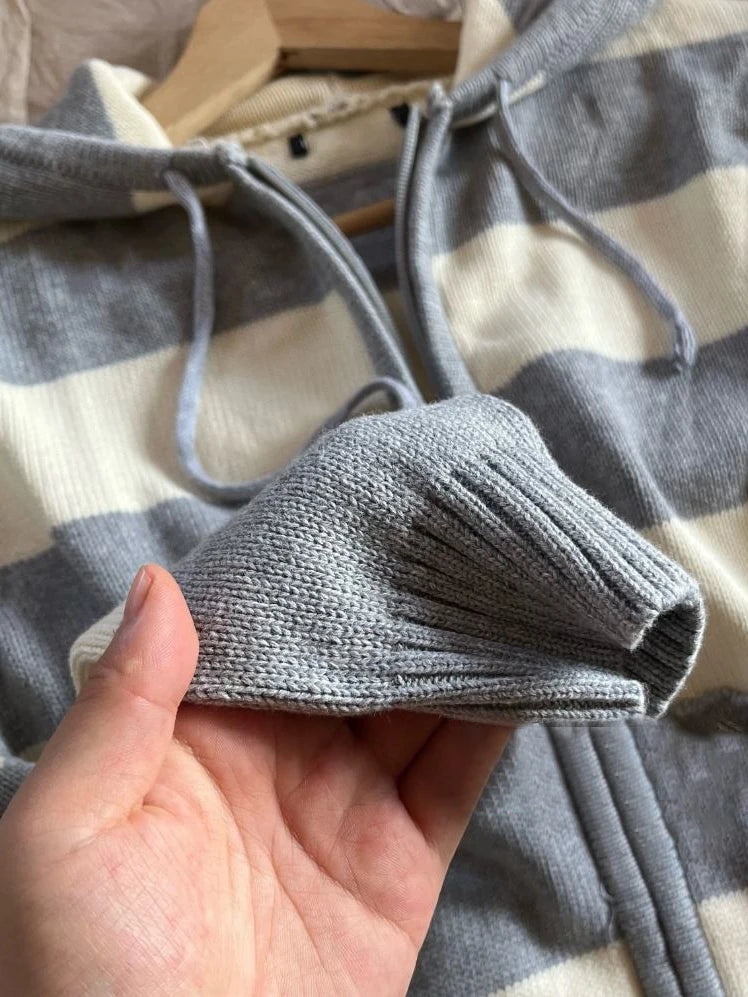 Cozy Striped Knitted Hooded Sweater Cardigan