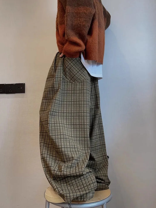 Stylish Oversized Plaid Wide Leg Pants