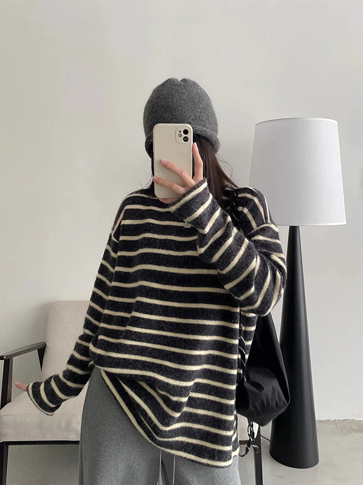 Retro Striped Lazy Style Long T-Shirt