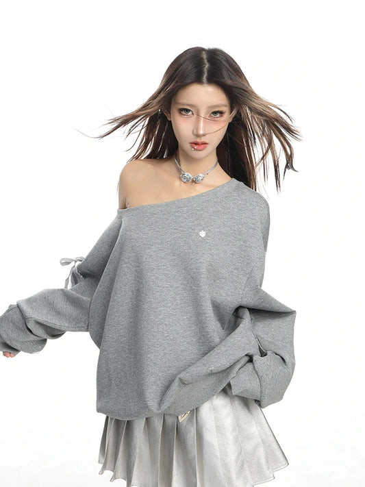 Stylish Diagonal Shoulder Sweatshirt
