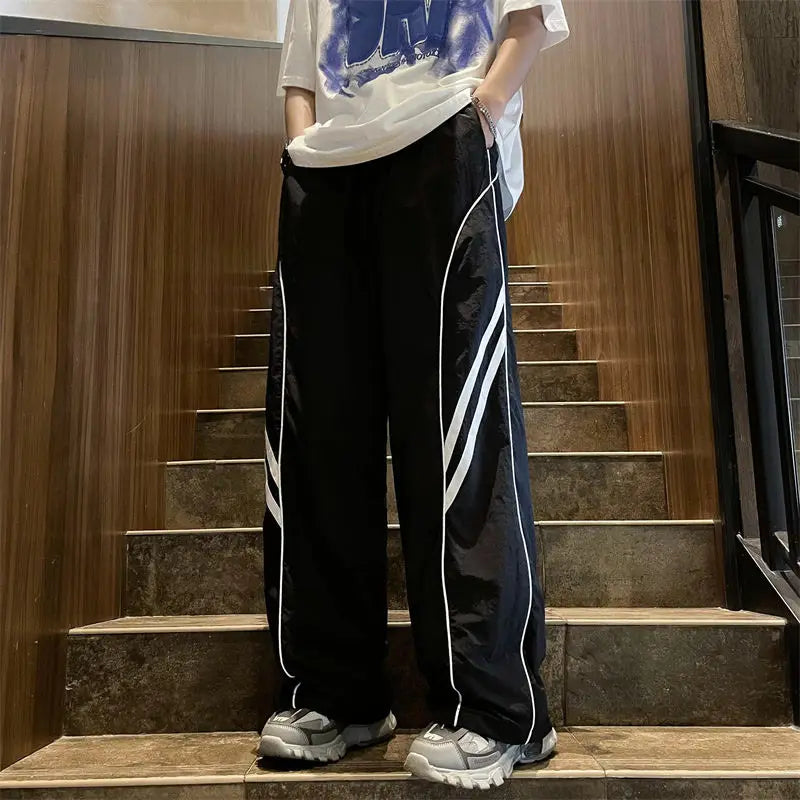 Versatile Lightweight Striped Patchwork Drawstring Pants