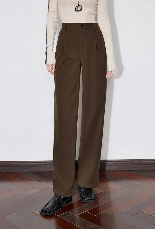 Mid Waist Woolen Workwear Pants