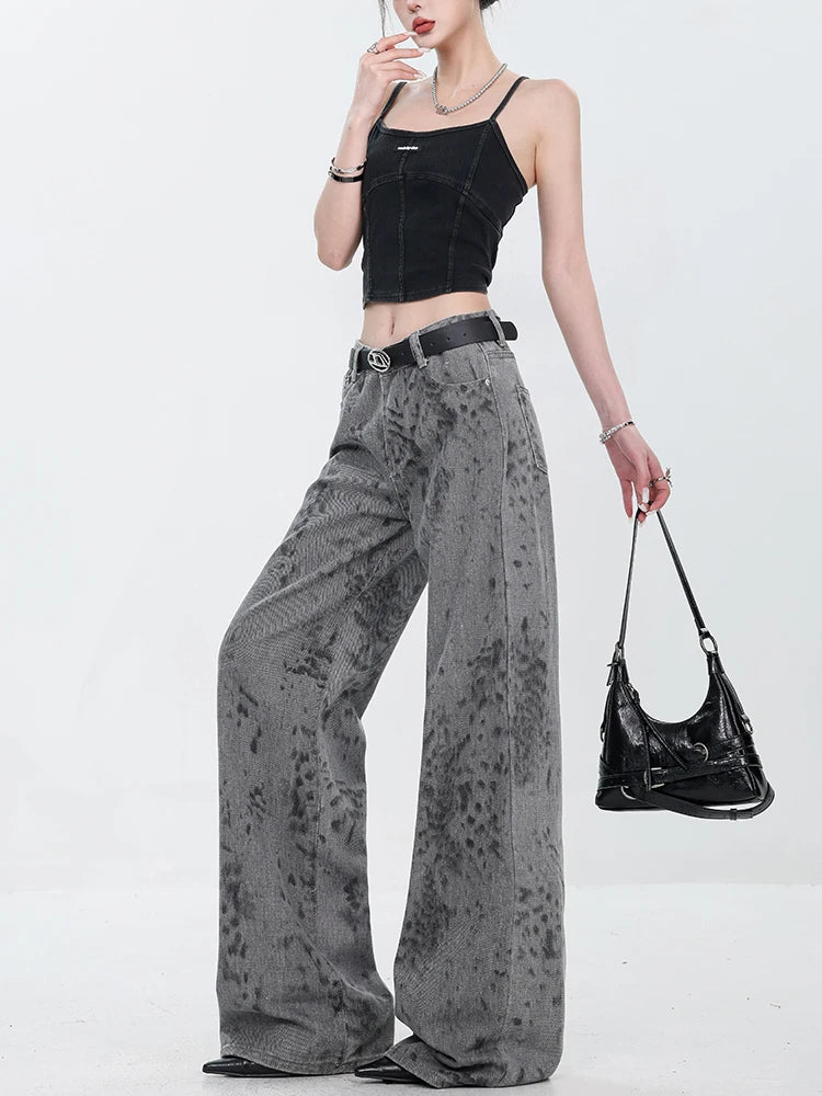 Vintage Print High Waisted Wide Jeans