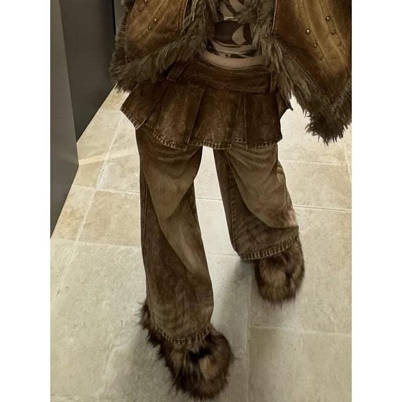 Retro Brown Cargo Baggy Jeans