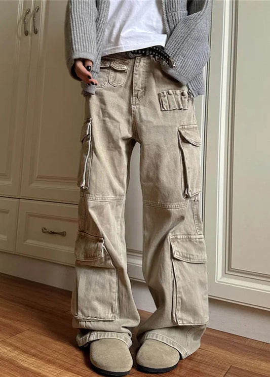 High Waisted Khaki Wide Leg Jeans