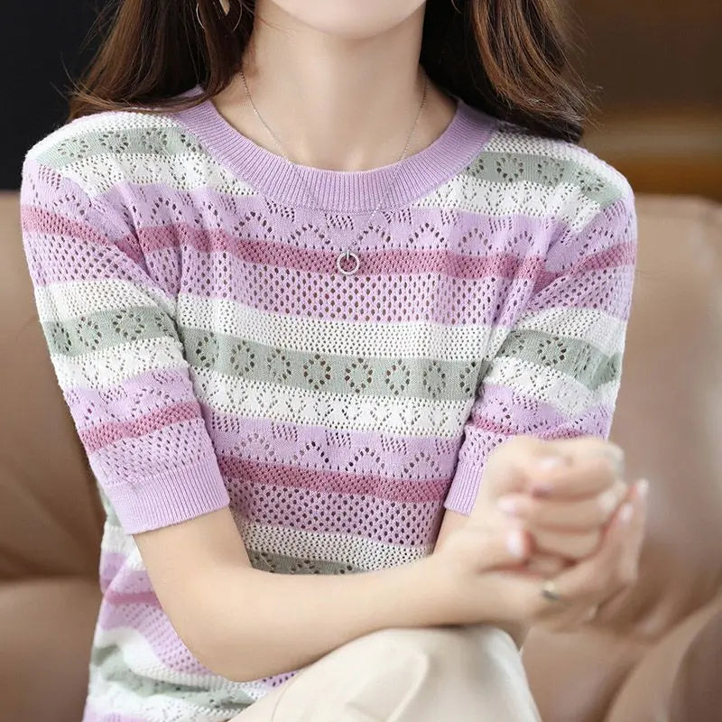 Hollow Out Contrasting Colors Summer Sweaters