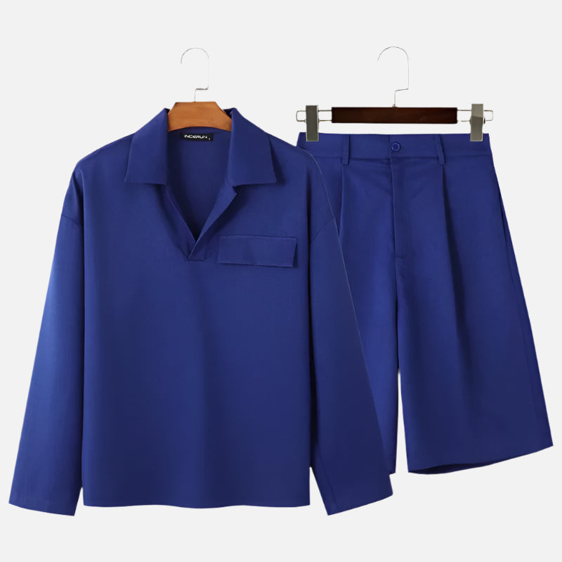 Stylish Solid Color Lapel Set T-Shirt