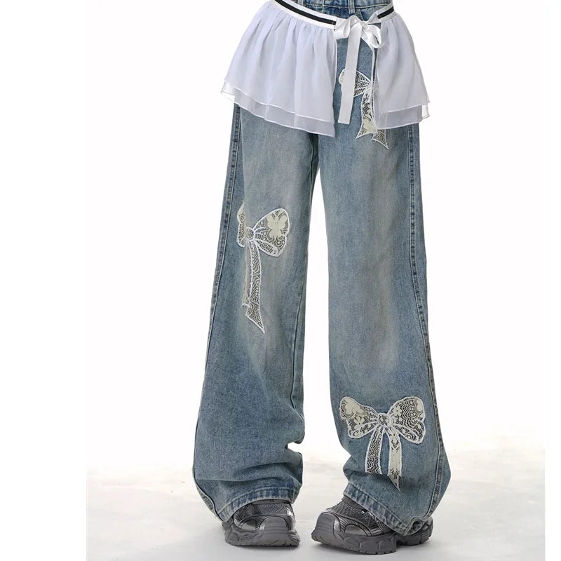 Vintage High Waist Bow Denim Jeans