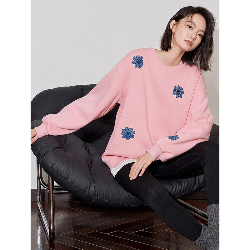 Floral Embroidered Denim Patchwork Hoodie