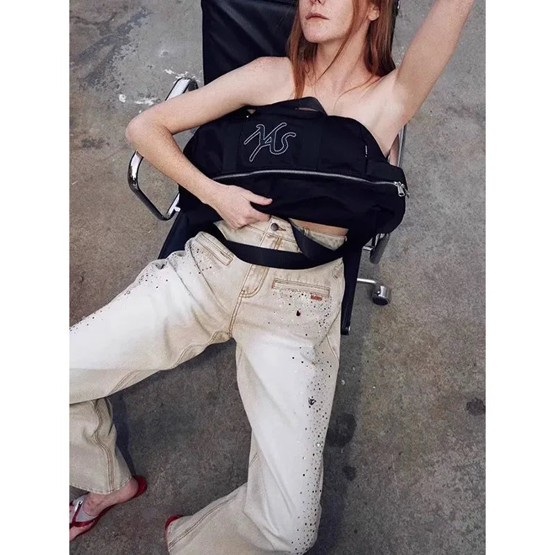 Hot Girl Heavy Diamond Splicing Jeans