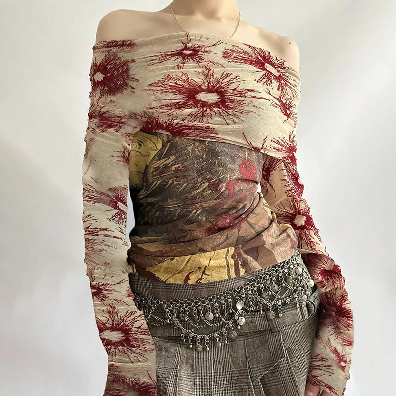 Chic Floral Mesh Patchwork Shirt
