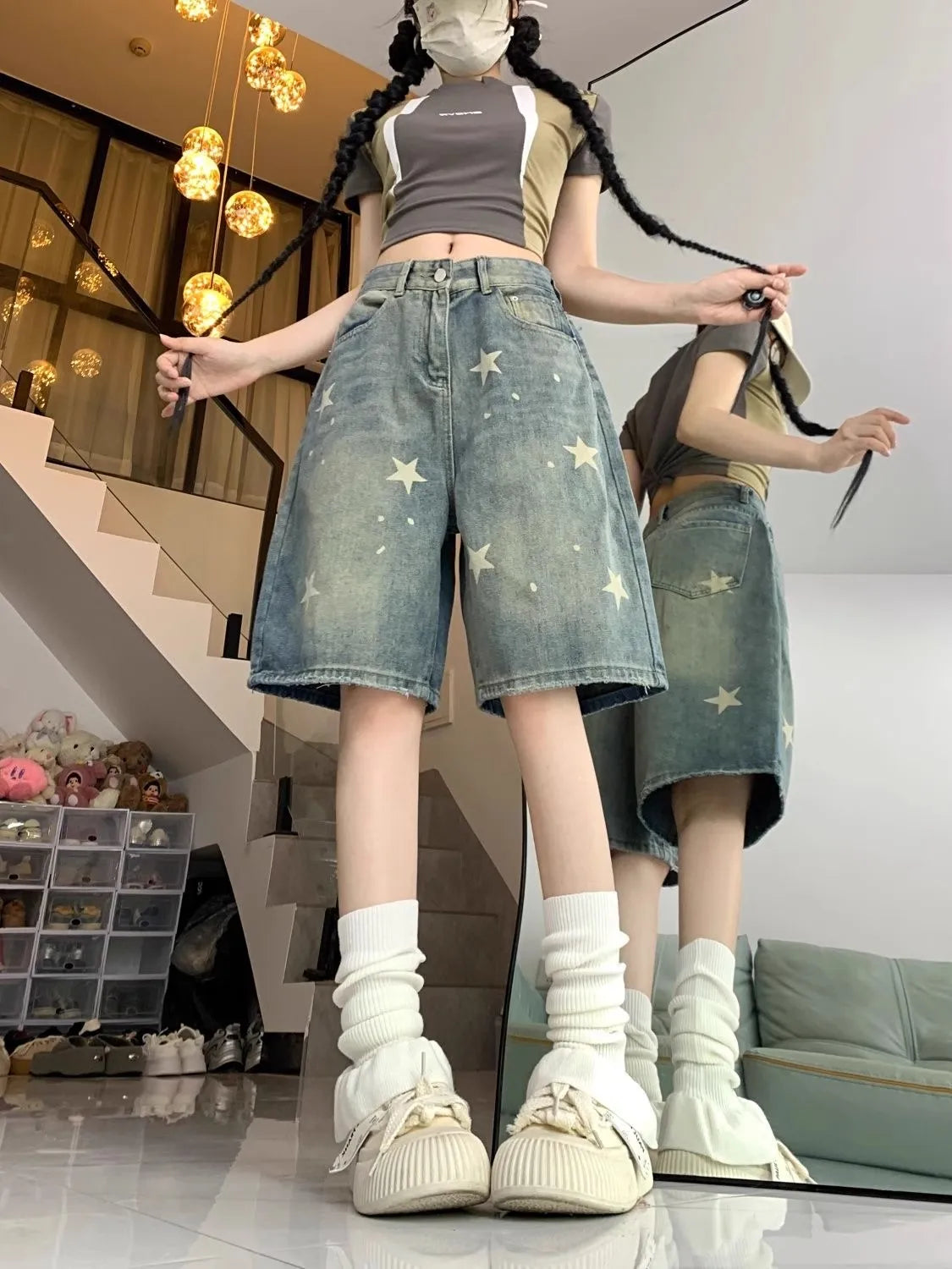 Vintage Washed High Waist Denim Shorts